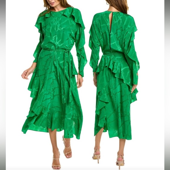 Zadig & Voltaire Dresses & Skirts - Zadig & Voltaire Ritana Jacquard Ruffle & Chains Midi Silk Dress with Belt - S